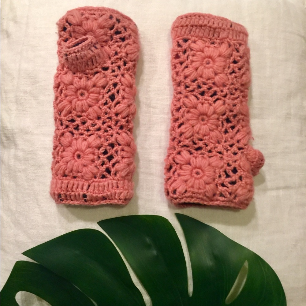 ❄️ COZY WINTER Fingerless lace-knit/fleece gloves